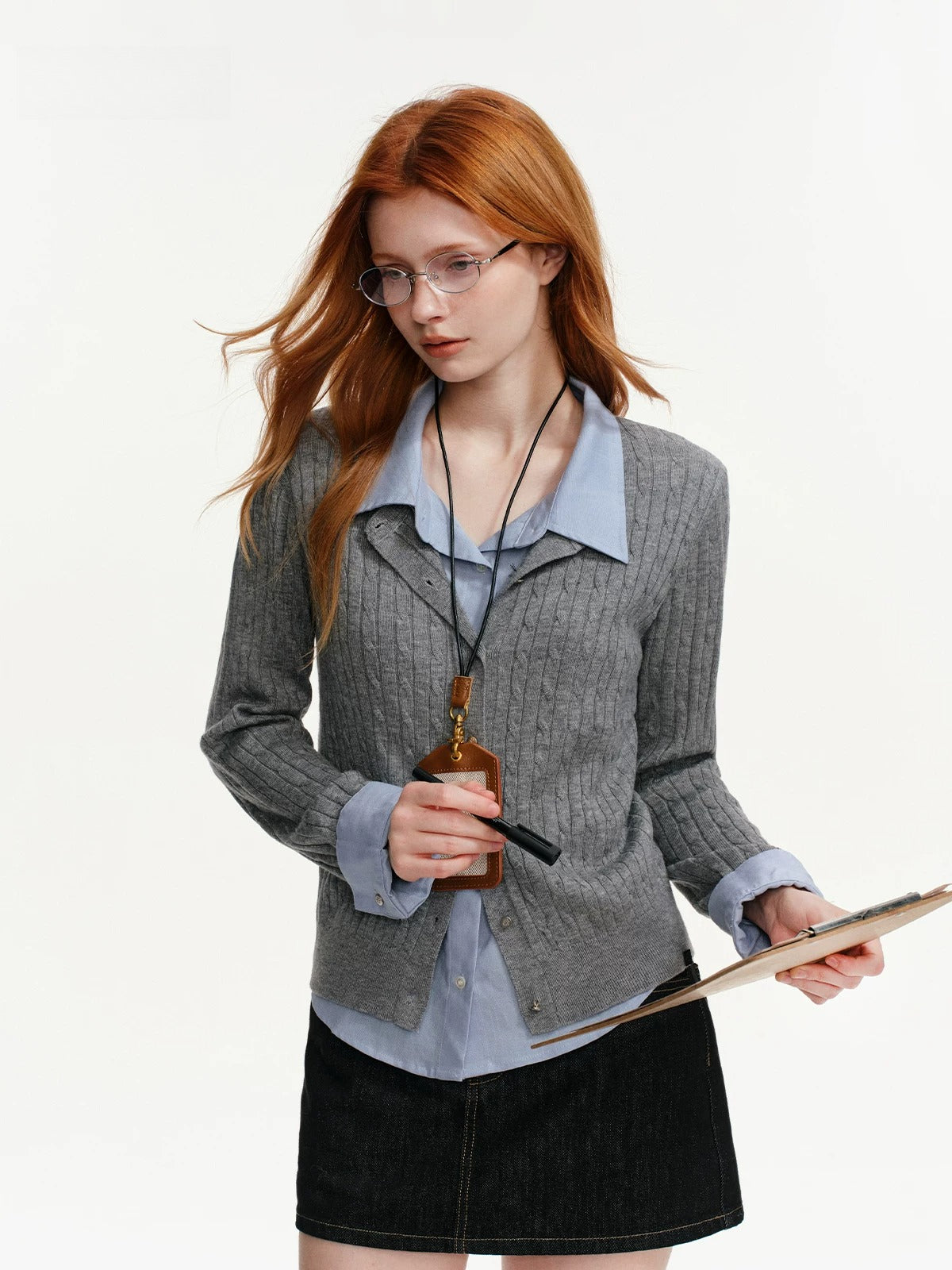 Cable Knit Layered Shirt Cardigan