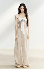 Light Khaki Linen Wide Leg Pants