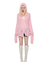 Hooded Mohair Blend Knit Cardigan