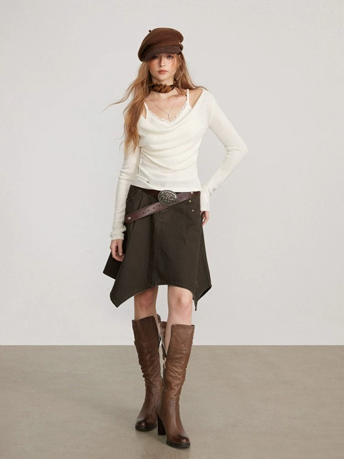 Irregular Utility Cargo Midi Skirt