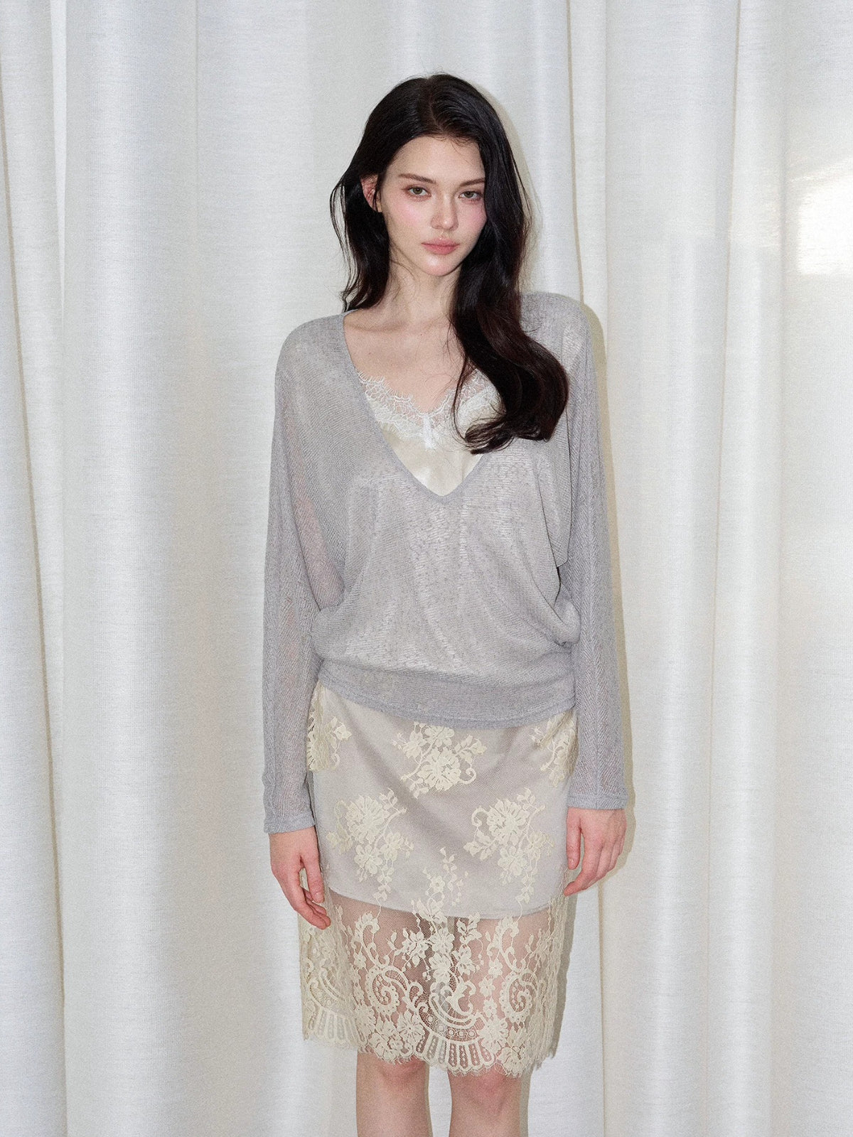 Faux Two-Piece Lace Top