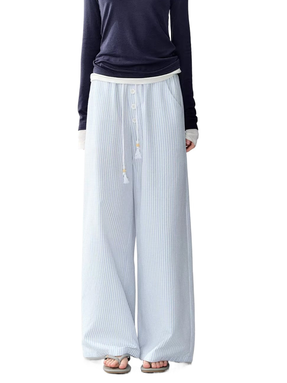 Blue Plaid Lyocell Blend Pants