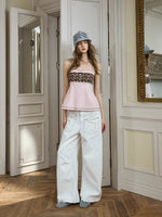 Embroidered Curved Wide-Leg Jeans
