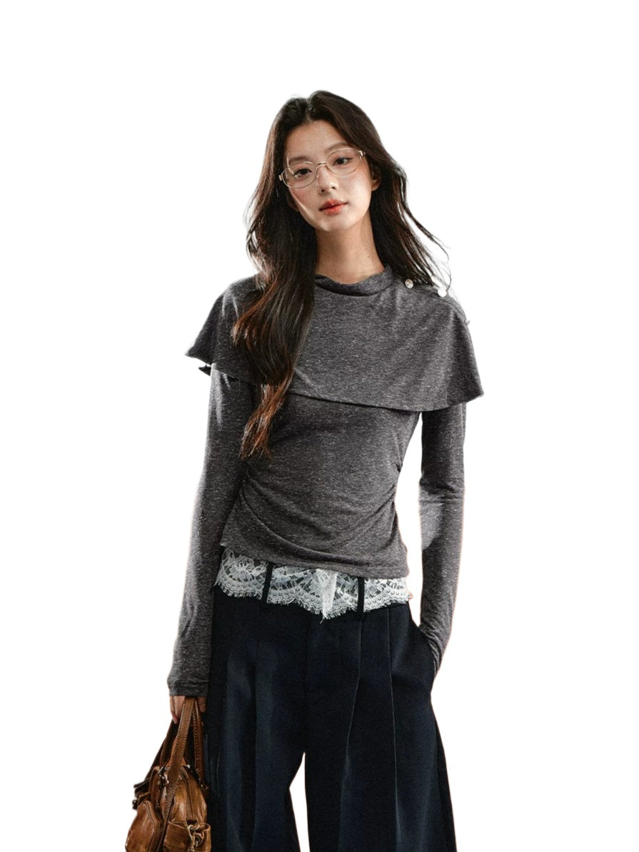Layered Collar Ruched Knit Top