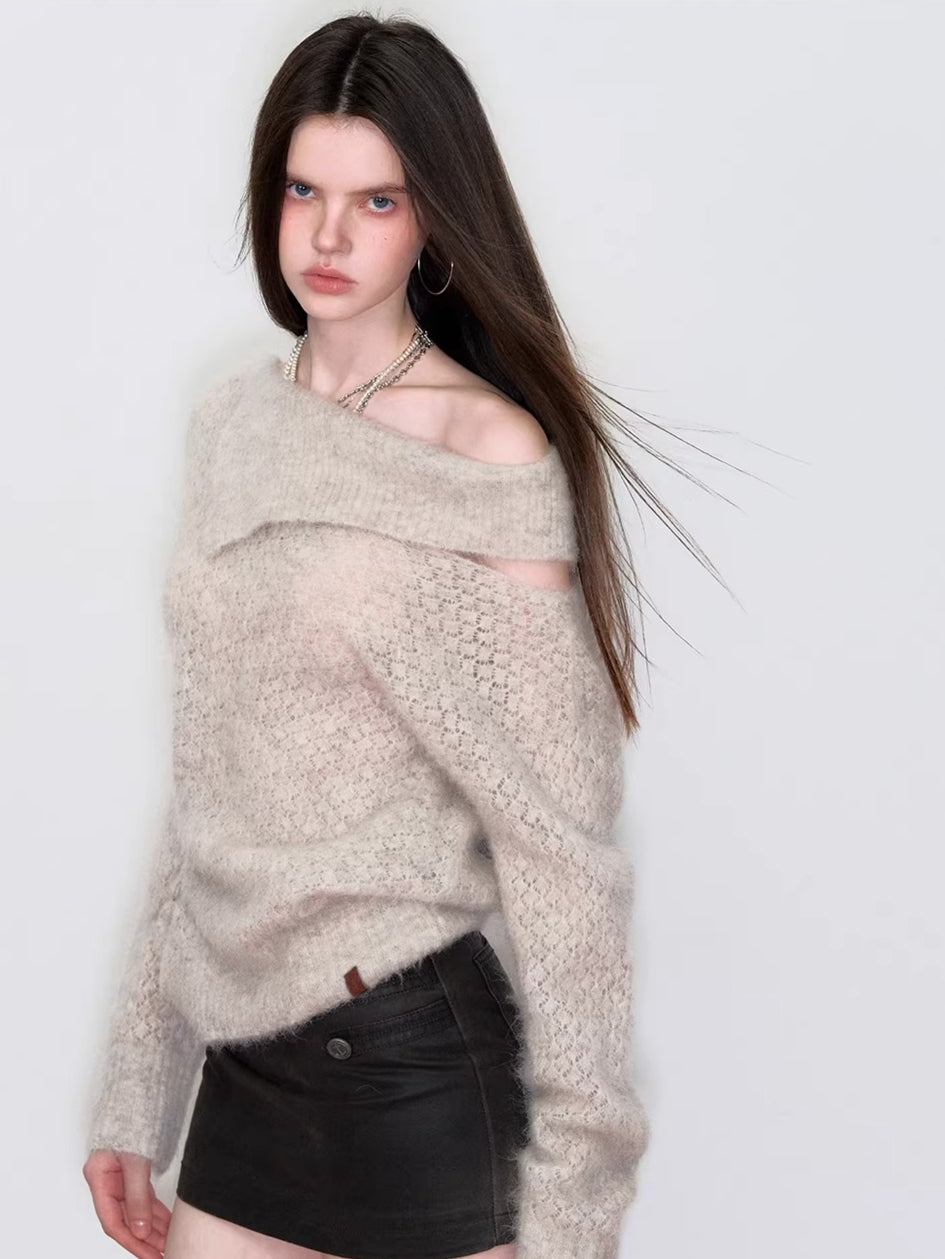 Asymmetrical Neck Knit Sweater