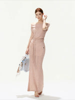 Pink Off-Shoulder Knit Top & Skirt Set