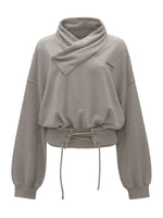 Cross Collar Lace-Up Washed Sweatshirt