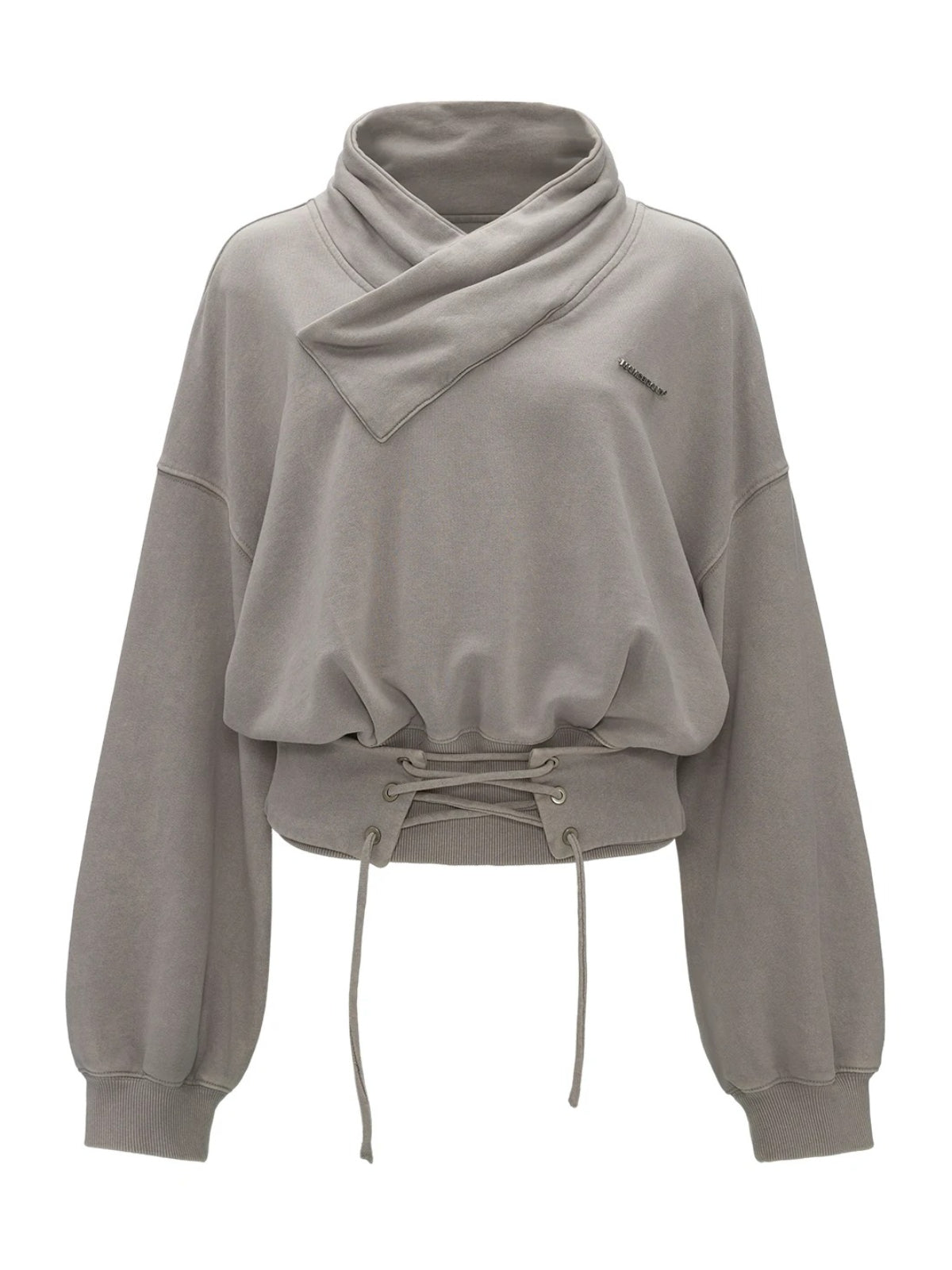 Cross Collar Lace-Up Washed Sweatshirt