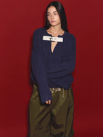 Wool V-Neck Buckle-Panel Sweater