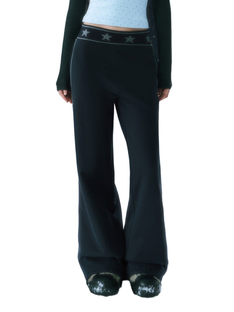 Navy Blue Star Waist Print Straight Sweatpants