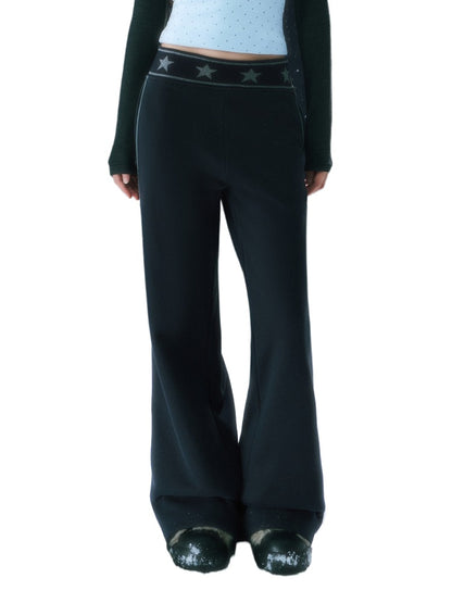 Navy Blue Star Waist Print Straight Sweatpants