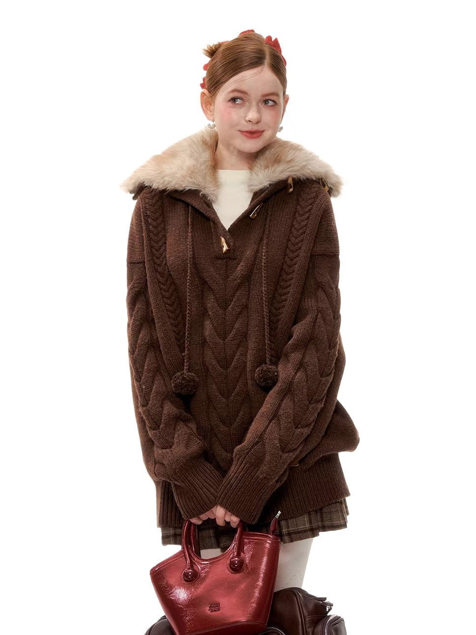 Detachable Collar Cable Knit Sweater