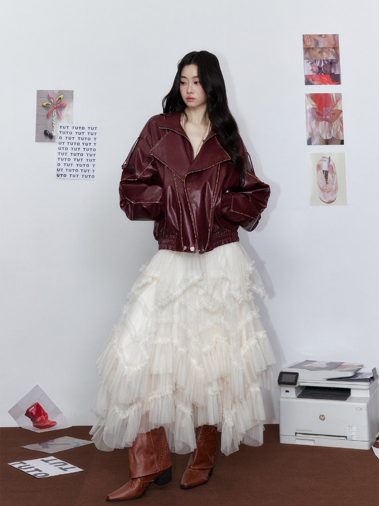 A-Line Long Skirt with Flared Tulle