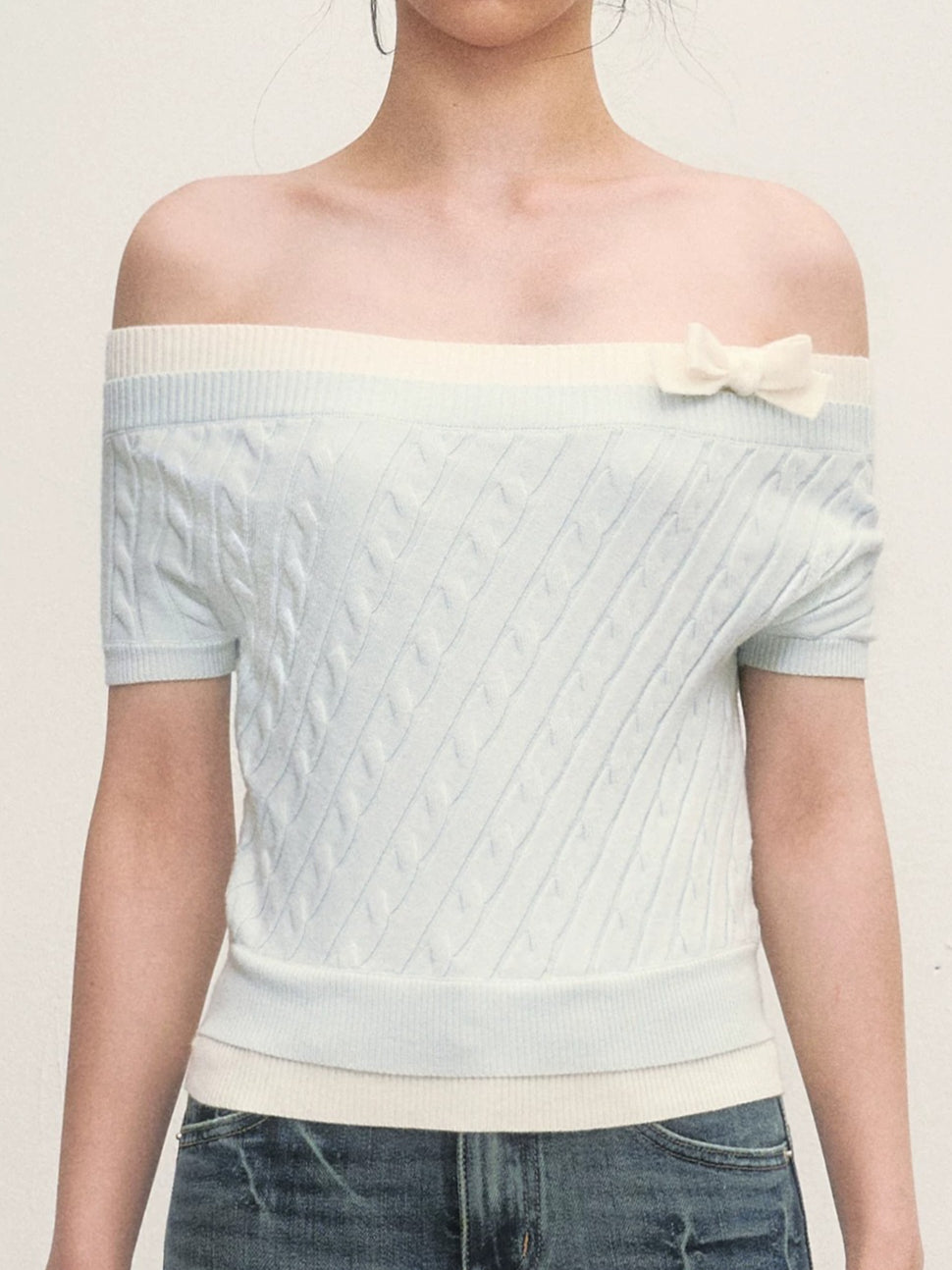 Cable Knit Off-Shoulder Top
