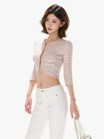 Pink Knit Crop Cardigan