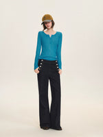 Ribbed Henley Long Sleeve Top