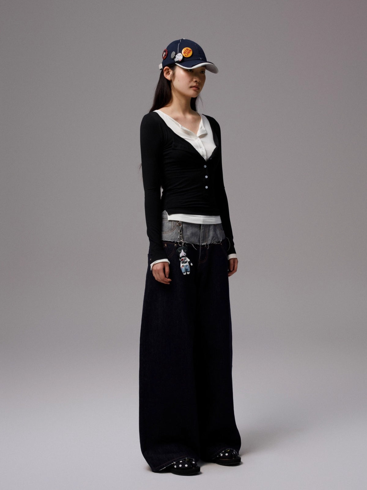 Contrast Layered Henley Blouse
