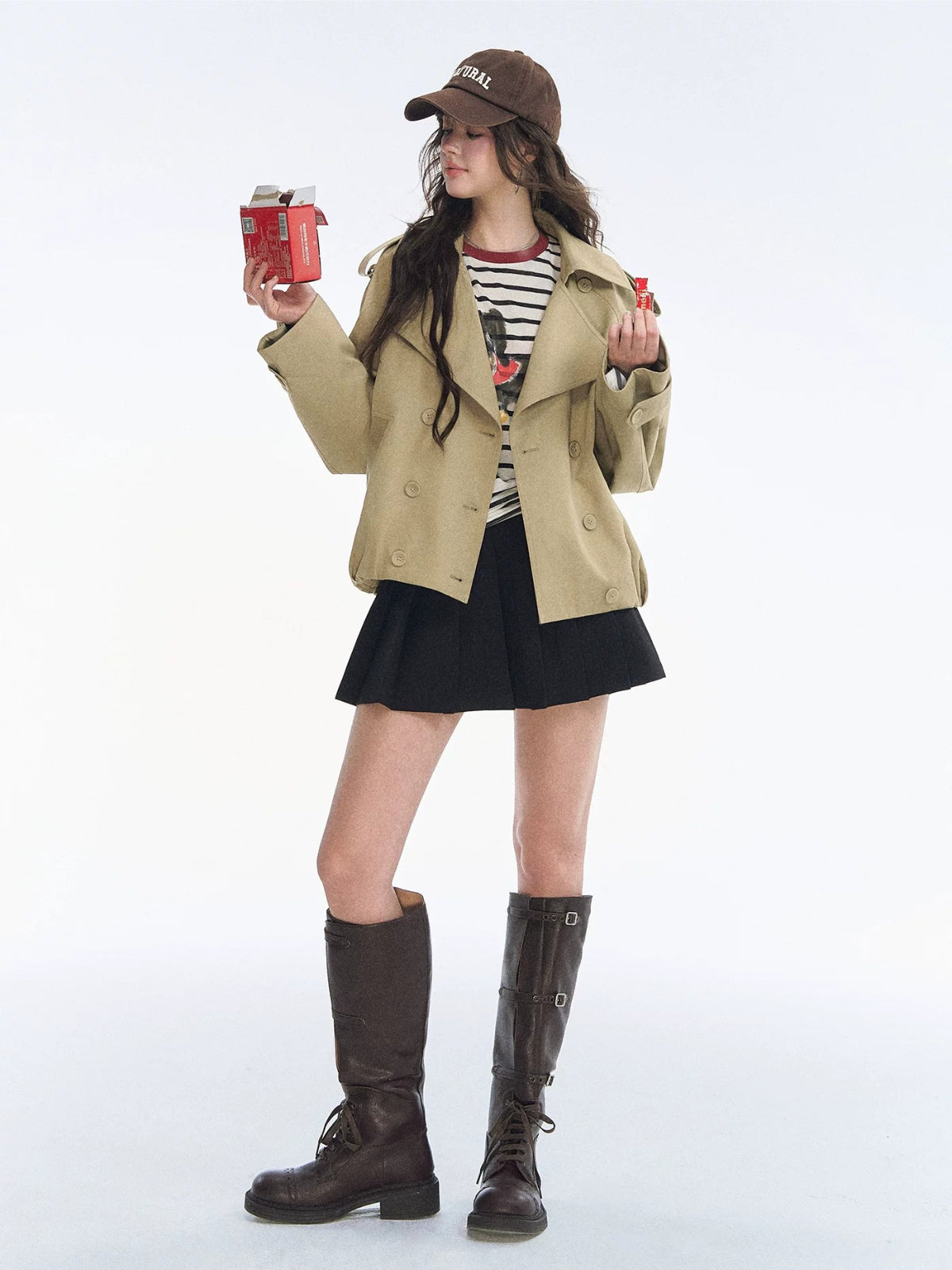 Vintage Solid Cropped Trench Coat