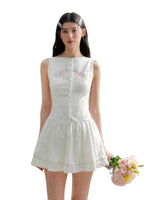 White Embroidered V-neck Dress