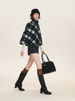 Checked Wool Blend Cape Coat