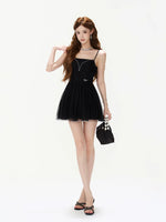 Black Ruched Mesh Mini Dress