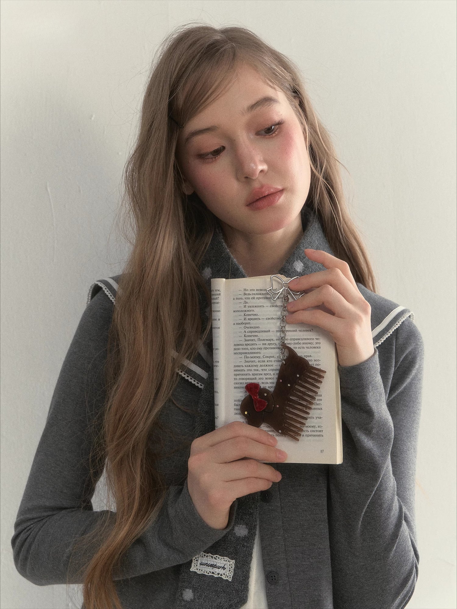 Rhinestone Dog Comb Keychain