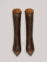 Compass Badge Sword Leather High Heel Boots Patina Wild Horse Brown Patina