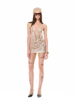 Rhinestone Backless Halter Dress