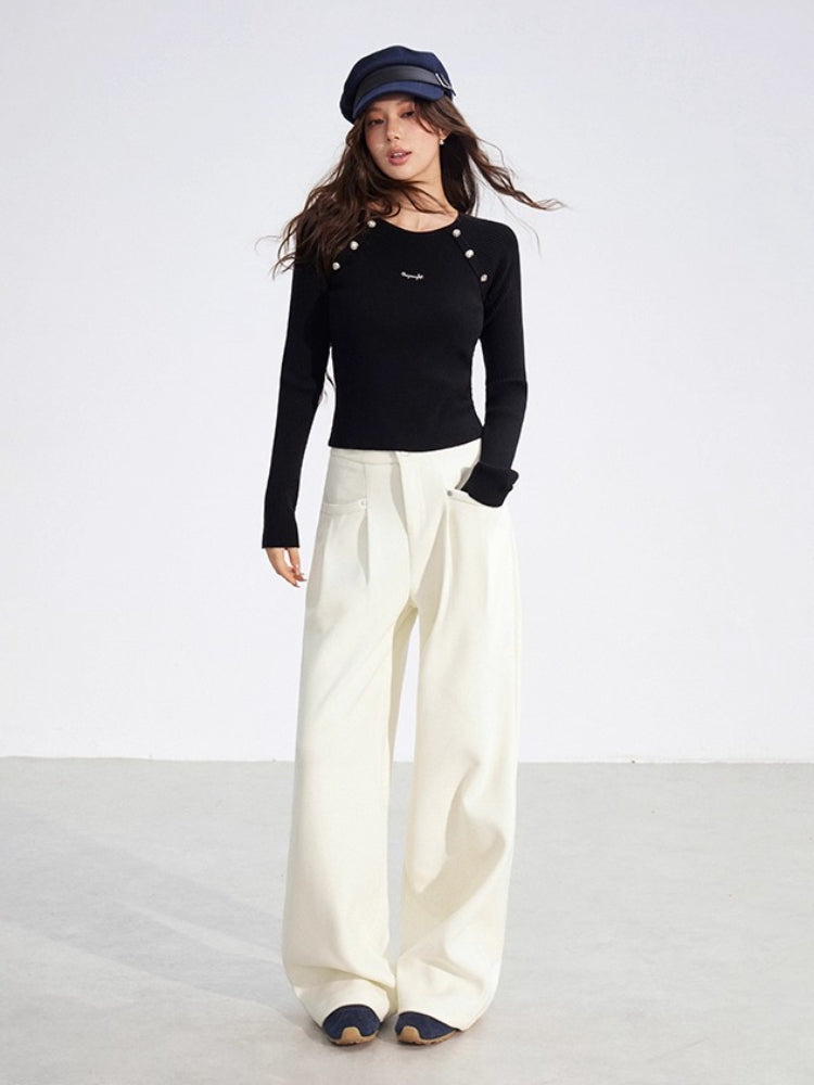 Chenille Fleece Wide-Leg Pants