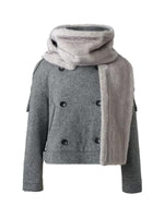 Plush Scarf Double Breasted Wool Coat