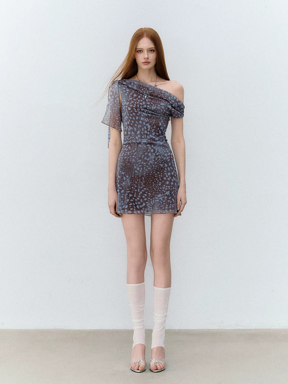 Cold Mist Asymmetric Mesh Dress