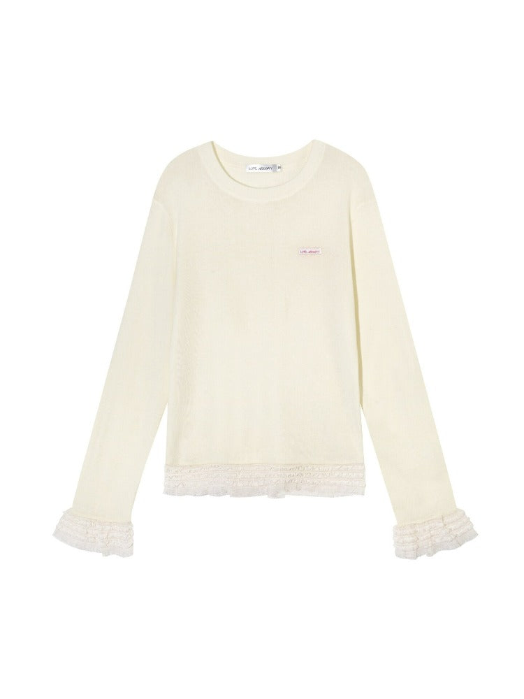 Layered Lace Trim Knit Top