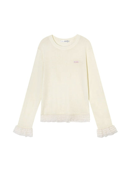 Layered Lace Trim Knit Top