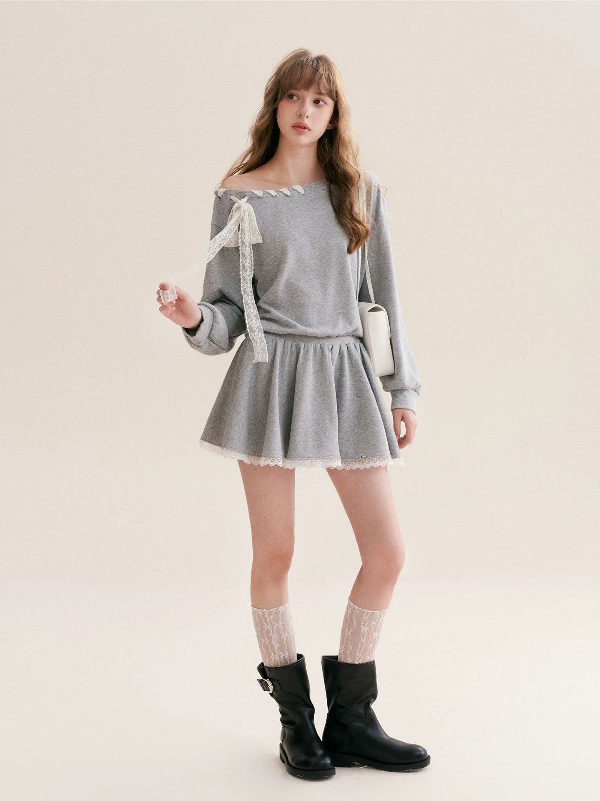 Lace Trim Sweatshirt Dress