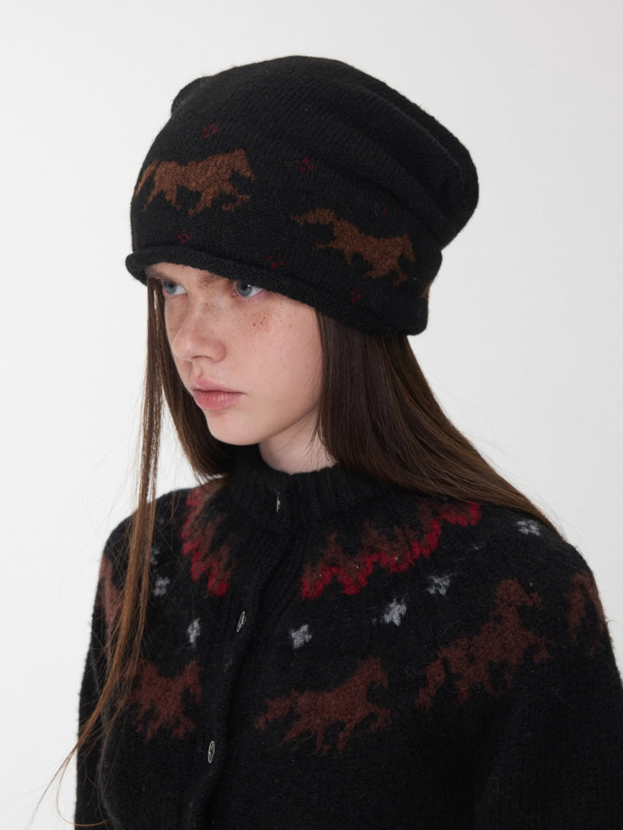 Fair Isle Pony Jacquard Knit Beanie
