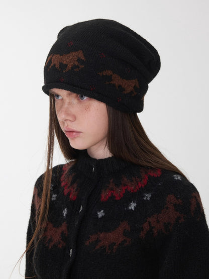 Fair Isle Pony Jacquard Knit Beanie