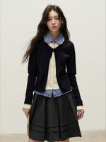 Plaid Collar Layered Knit Top