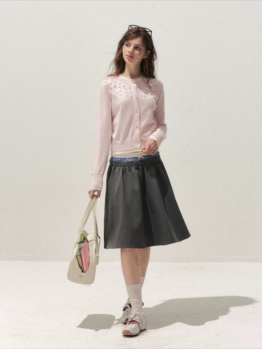 Beaded Contrast Knit Sweater