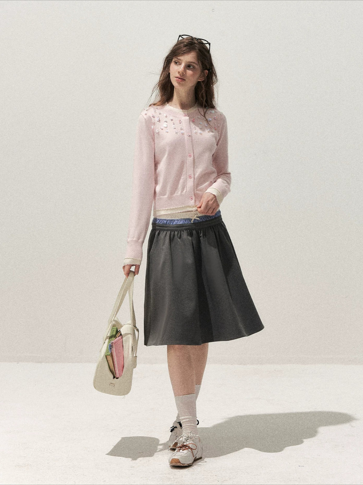 Beaded Contrast Knit Sweater