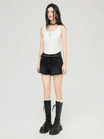White & Black Butterfly Printed U-neck Tank Top