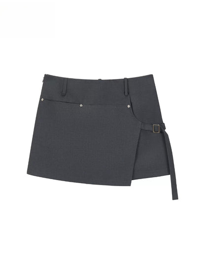 Blade Buckle Asymmetric Mini Skirt