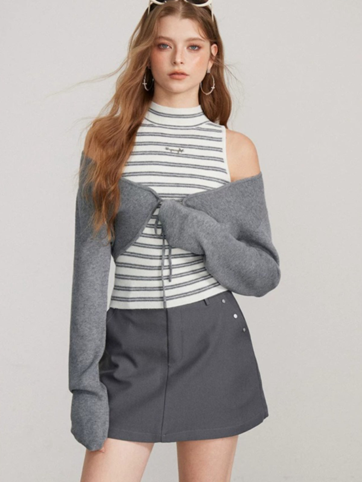 Contrast Stripe Vest Layered Set