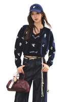 Navy Floral Embroidered Cardigan & Camisole Set