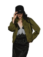 Ruched Stand Collar Faux Suede Jacket