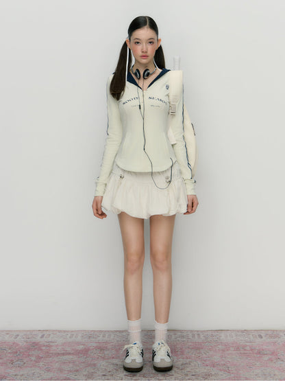 Color-block Print Zipper Hoodie