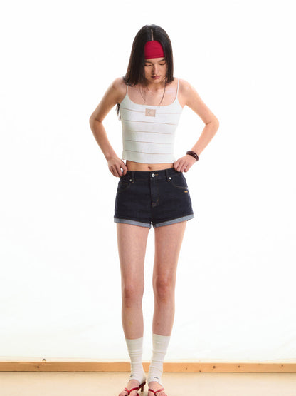 Low Waist Stretch Denim Shorts