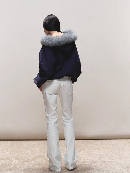 Batwing Hooded Fur-Collar Jacket