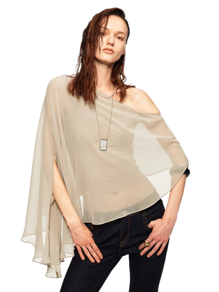 Asymmetric Chiffon Cape Top