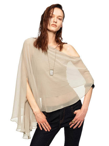 Asymmetric Chiffon Cape Top