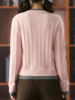 Soft Cable Knit Contrast Cardigan Sweater